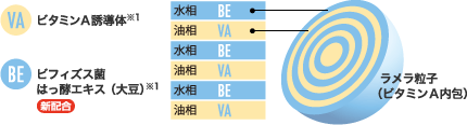VA ビタミンA誘導体 BE ビフィズス菌はっ酵エキス(大豆)新配合 ラメラ粒子(ビタミンA内包)