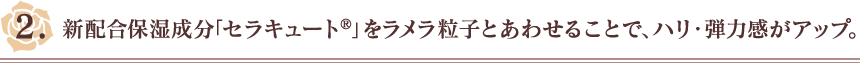 2.新配合保湿成分「セラキュート®」をラメラ粒子とあわせることで、ハリ・弾力感がアップ。