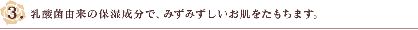 3.乳酸菌由来の保湿成分で、みずみずしいお肌をたもちます。