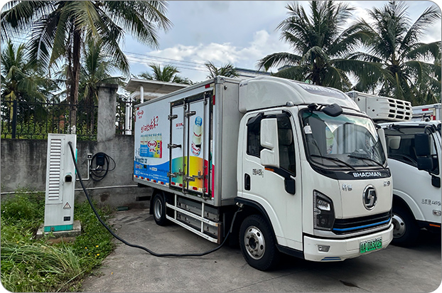 An electric truck at a charging station
