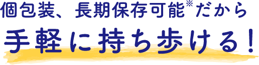 個包装、長期保存可能だから手軽に持ち歩ける！