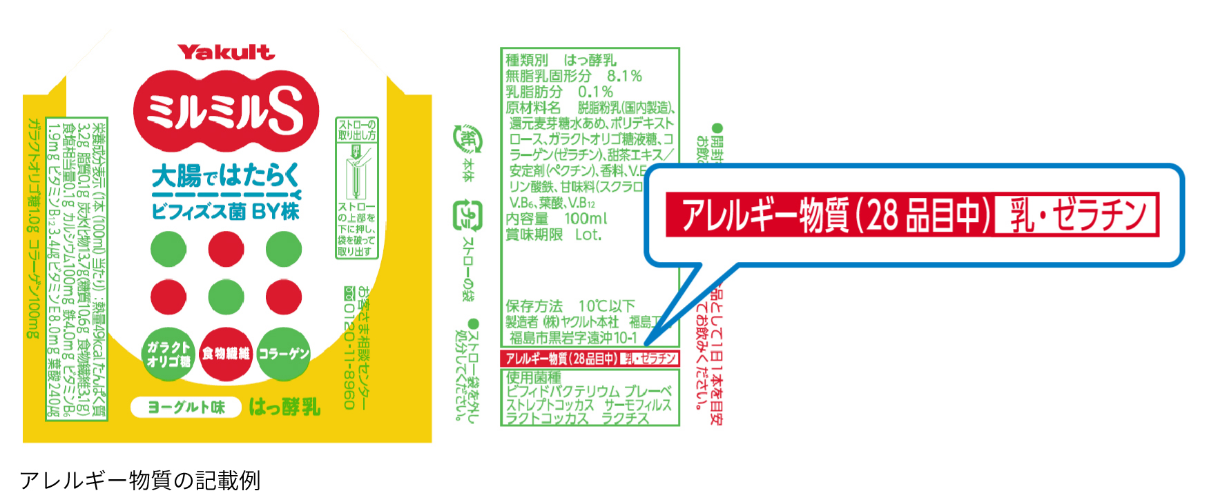 アレルギー物質の記載例