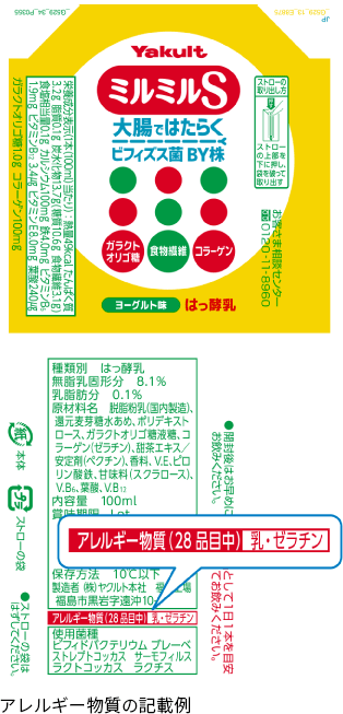 アレルギー物質の記載例