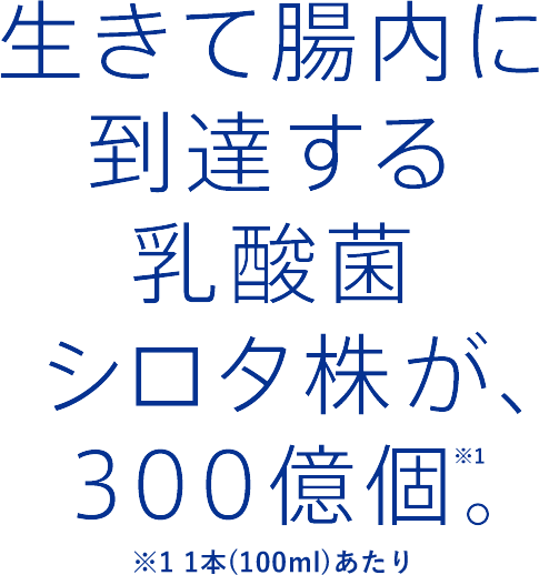 生きて腸内に到達する乳酸菌 シロタ株が、300億個※。